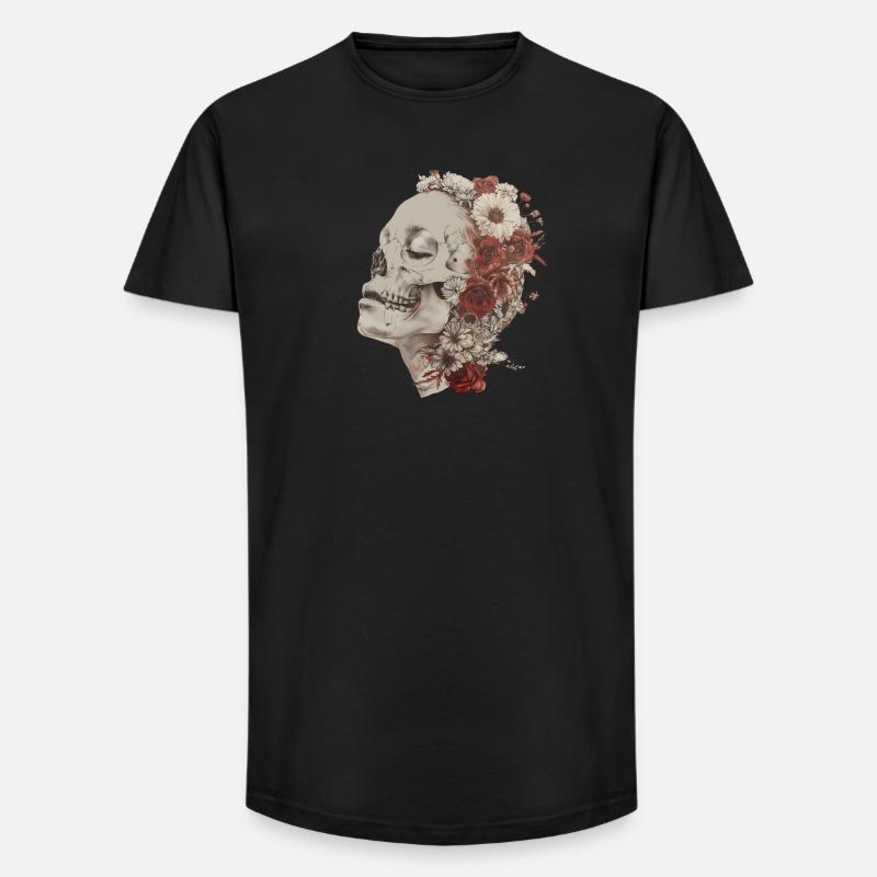 Blühender Schädel - Long Fit Männer T-Shirt - Schwarz