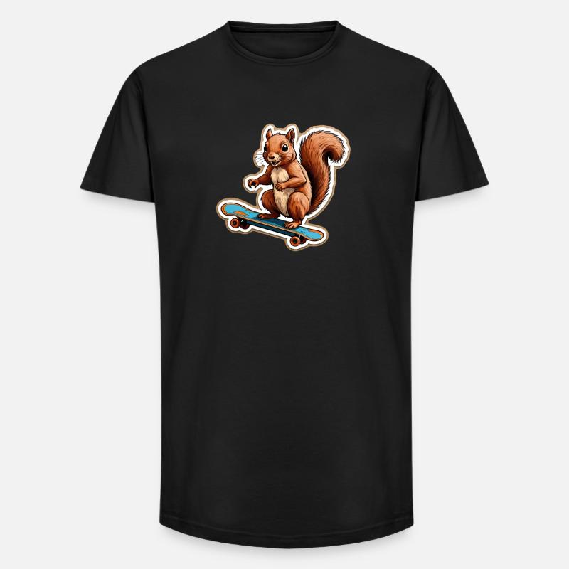 Eichhörnchen auf Skateboard - Long Fit Männer T-Shirt - Schwarz