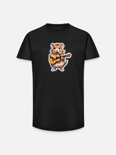 Hamster spielt Gitarre - Long Fit Männer T-Shirt - Schwarz