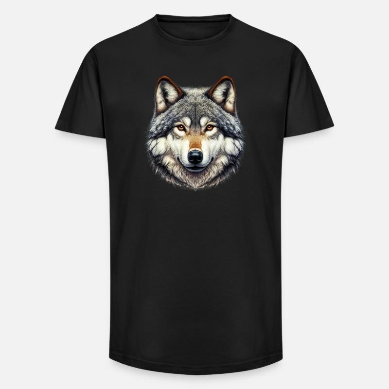Wolf - Long Fit Männer T-Shirt - Schwarz