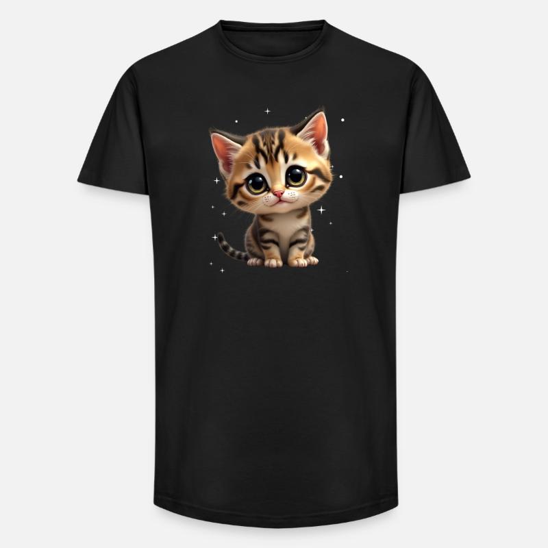 Kätzchen Sternchen Motiv - Long Fit Männer T-Shirt - Schwarz