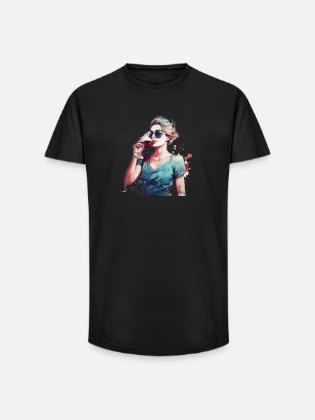 Woman drinking red wine - Long Fit Men's T-Shirt - black