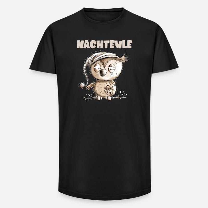 Drollige Nachteule Eule - Long Fit Männer T-Shirt - Schwarz