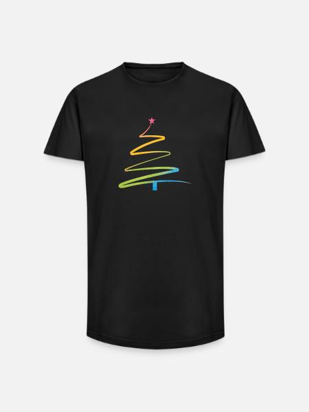 Regenbogen Weihnachtsbaum Aquarell - Long Fit Männer T-Shirt - Schwarz