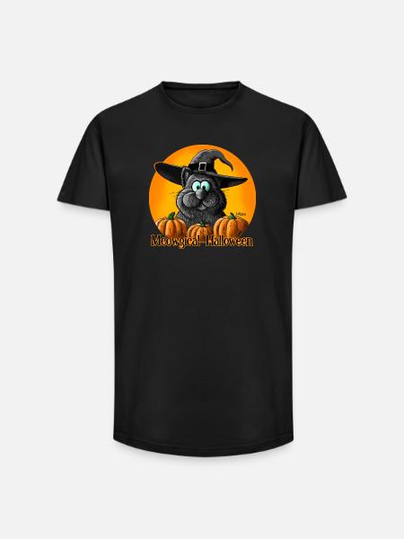 Halloween cat with witch hat - Long Fit Men's T-Shirt - black