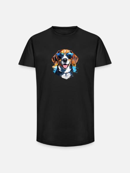 Beagle with sunglasses - Long Fit Men's T-Shirt - black