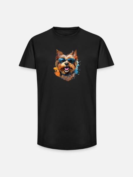 Yorkie with sunglasses - Long Fit Men's T-Shirt - black