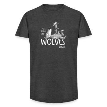 Funny Wolf Pack Family Like Wolves Saying - Long Fit Men's T-Shirt - charcoal grey - Front - AI Model Male 185 light (185cm)