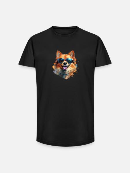 Pomeranian with sunglasses - Long Fit Men's T-Shirt - black