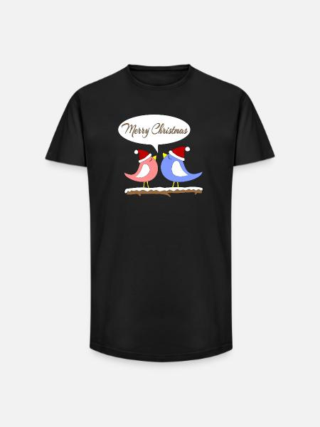 Christmas with funny birds - Long Fit Men's T-Shirt - black