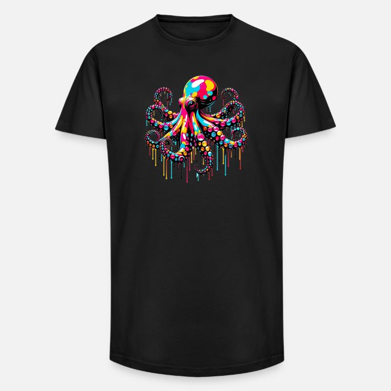 Octopus - Long Fit Men's T-Shirt - black