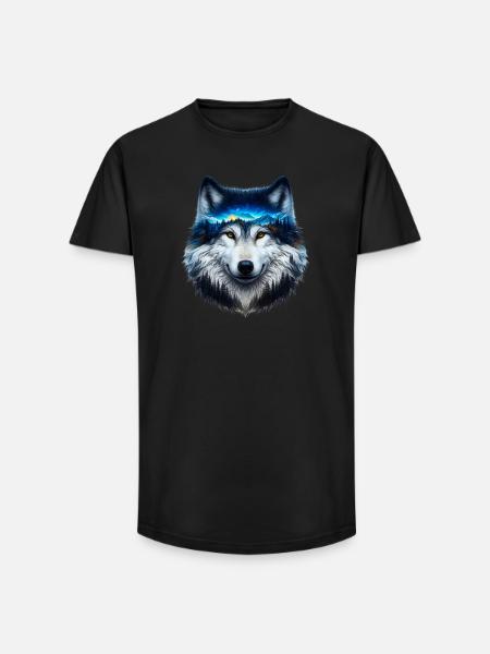 Wolf - Long Fit Männer T-Shirt - Schwarz