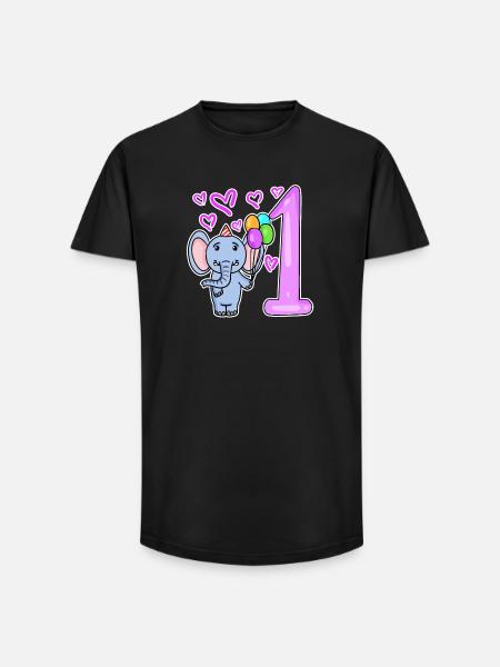 First Birthday Elephant with Balloons - Long Fit Men's T-Shirt - black