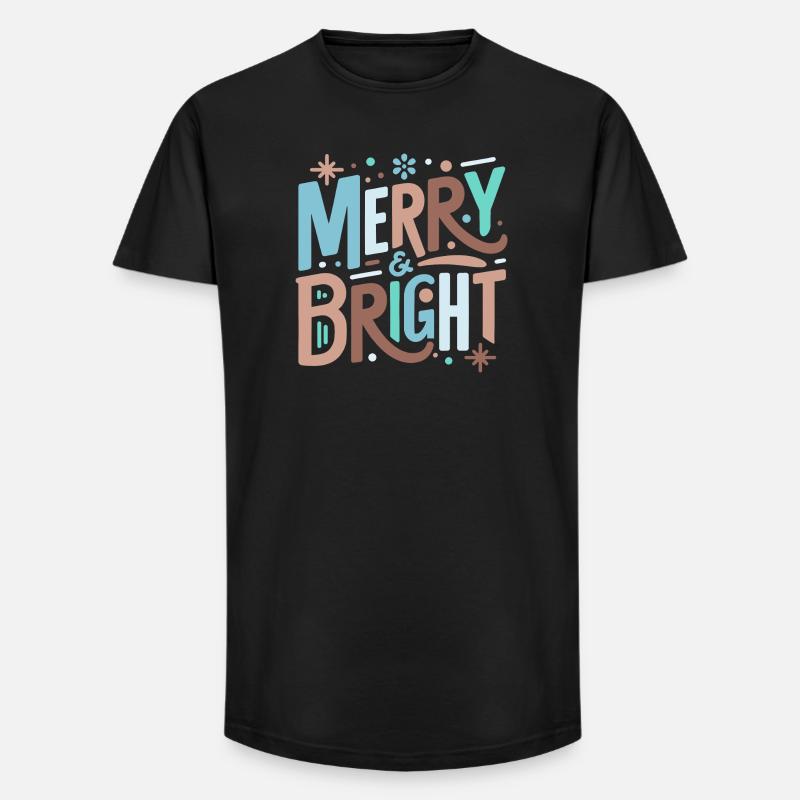 Merry & Bright Festive Typography - Long Fit Männer T-Shirt - Schwarz