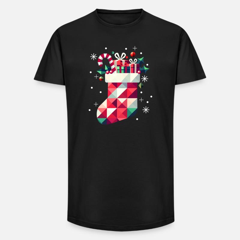 Bunter Weihnachtsstrumpf voller Geschenke - Long Fit Männer T-Shirt - Schwarz