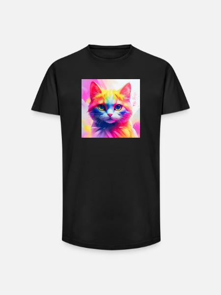 Vibrant Rainbow Cat Artwork - Long Fit Men's T-Shirt - black