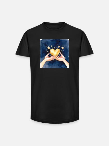 Goldherz im Sternenhimmel - Long Fit Männer T-Shirt - Schwarz