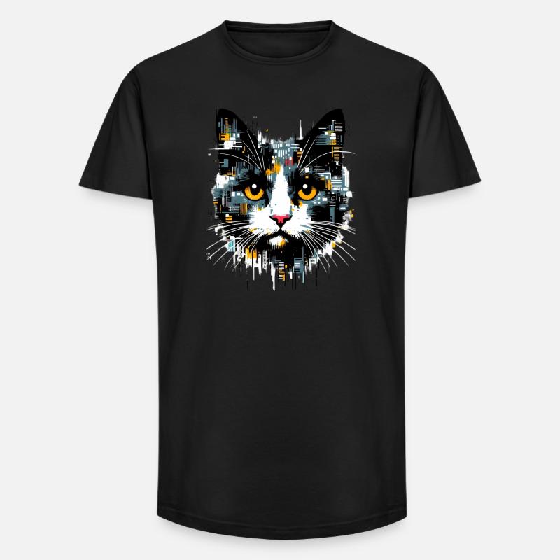 Katze - Long Fit Männer T-Shirt - Schwarz