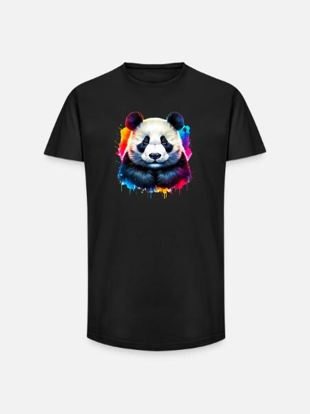Panda - Long Fit Männer T-Shirt - Schwarz