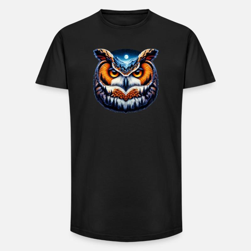 Eule - Long Fit Männer T-Shirt - Schwarz