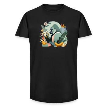 Proud gorilla with banana in tropical environment - Long Fit Men's T-Shirt - black - Front - AI Model Male 185 light (185cm)