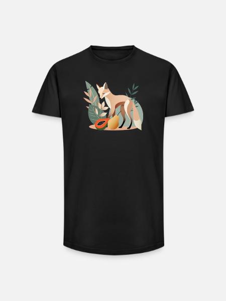Elegant fox with tropical fruits - Long Fit Men's T-Shirt - black