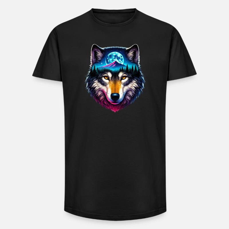 Wolf - Long Fit Männer T-Shirt - Schwarz