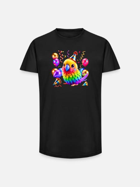 Bunter Party Papagei - Long Fit Männer T-Shirt - Schwarz