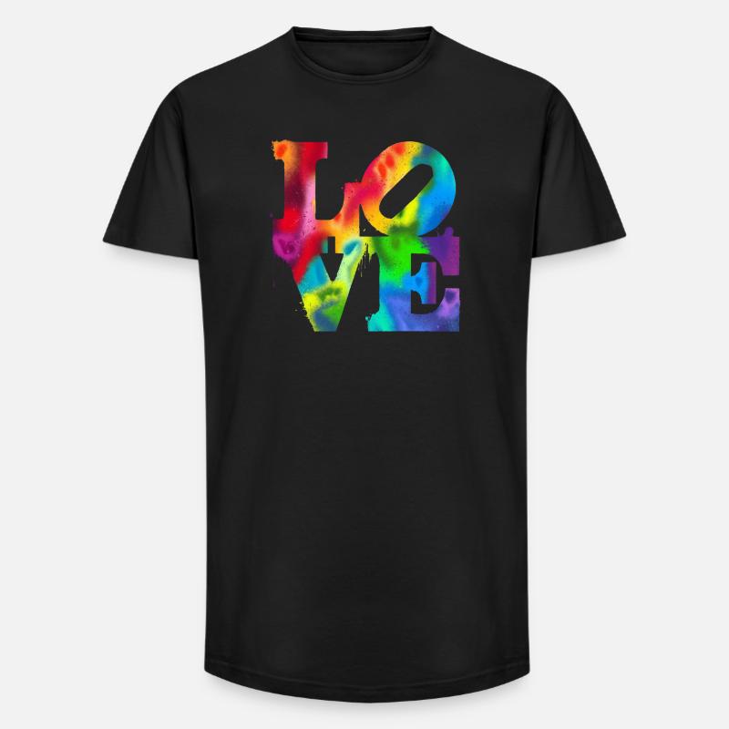 Regenbogen-Graffiti LOVE Burst - Long Fit Männer T-Shirt - Schwarz