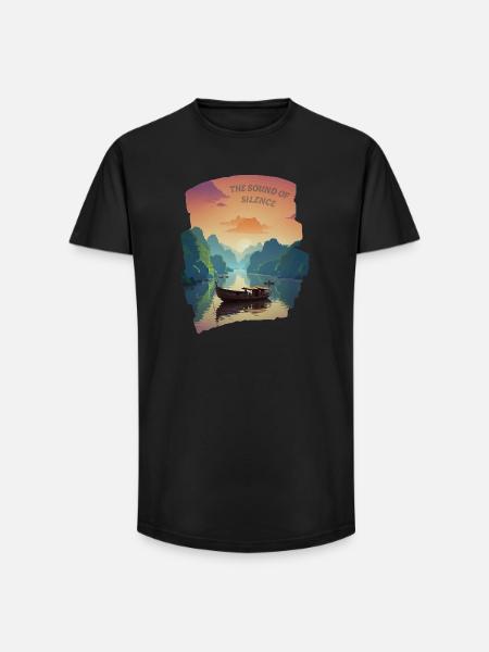 Le son du silence - Soleil couchant - T-shirt coupe longue homme - noir
