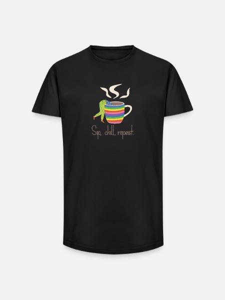 Sip, chill, repead - Rainbow Coffee Lover - Long Fit Men's T-Shirt - black