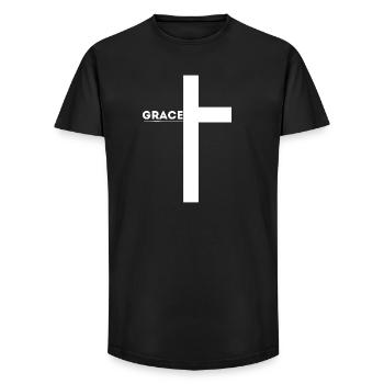 'Grace' - Faith-Based Clothing - Christianity - Long Fit Men's T-Shirt - black - Front - AI Model Male 185 light (185cm)