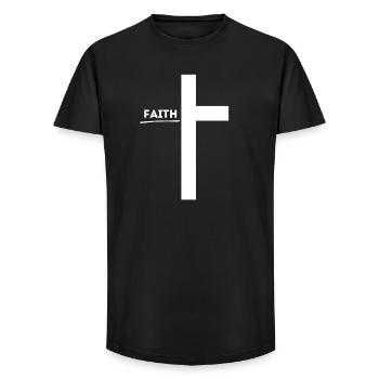 'Faith' - Faith-Based Clothing - Christianity - Long Fit Men's T-Shirt - black - Front - AI Model Male 185 light (185cm)