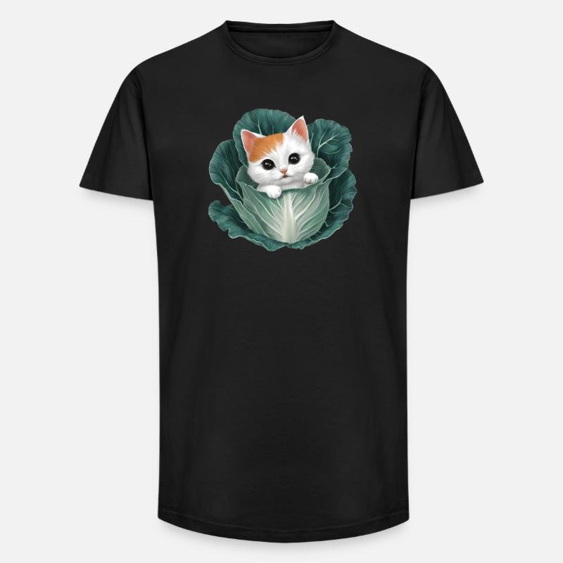 Kätzchen lugt aus Kohlblatt - Long Fit Männer T-Shirt - Schwarz