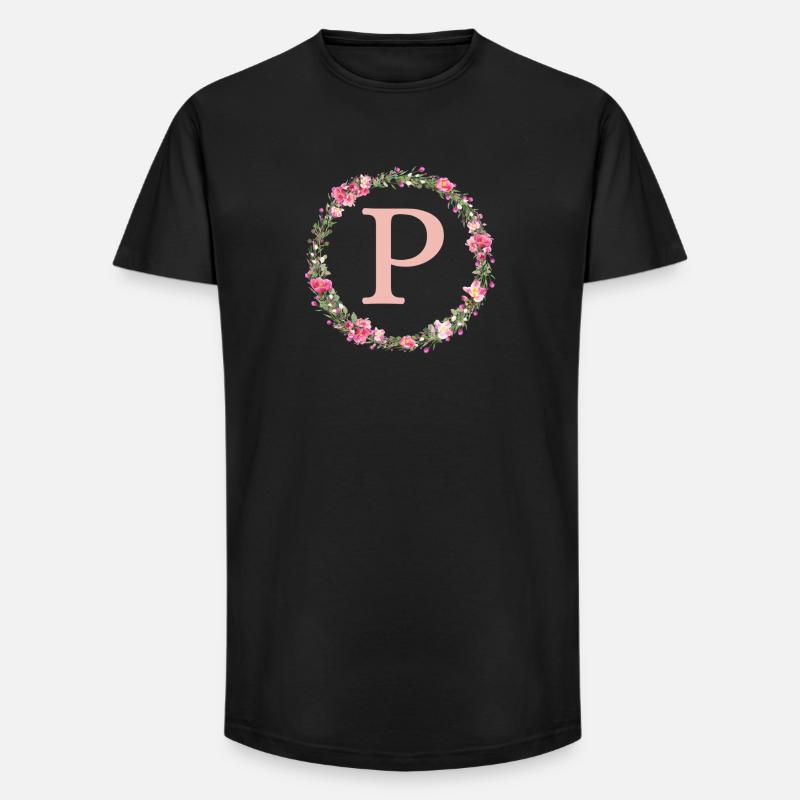 P Monogramm, Blumen-Kranz, personalisierbar - Long Fit Männer T-Shirt - Schwarz