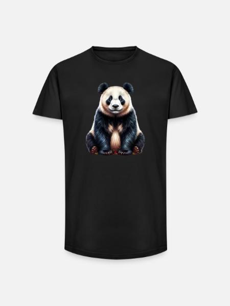 Panda - Long Fit Männer T-Shirt - Schwarz