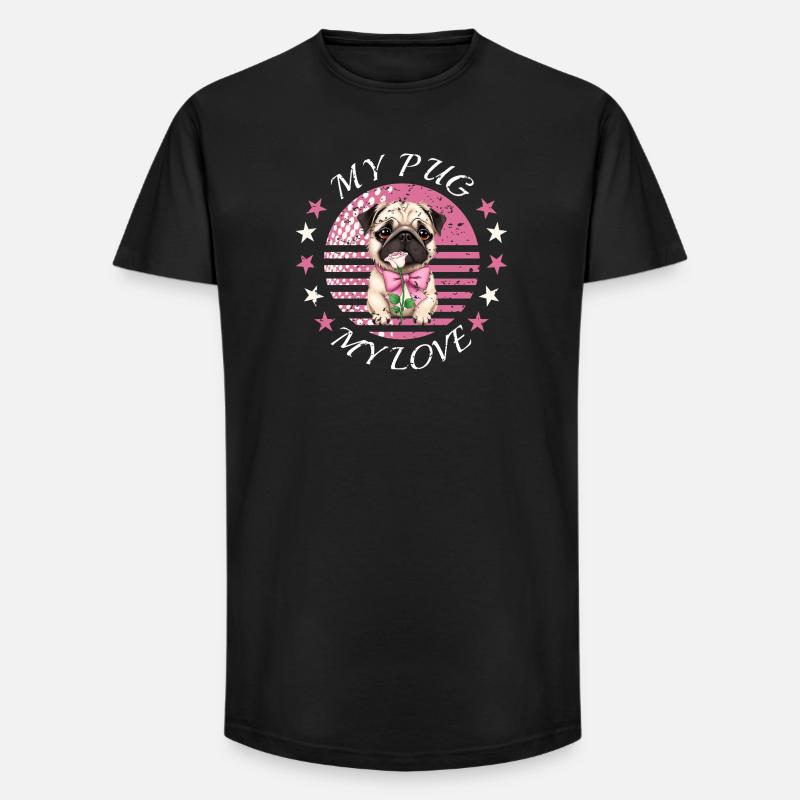 Mops Hund - Long Fit Männer T-Shirt - Schwarz