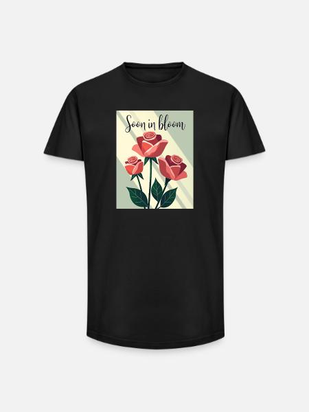 Soon in Bloom Rosenmotiv - Long Fit Männer T-Shirt - Schwarz