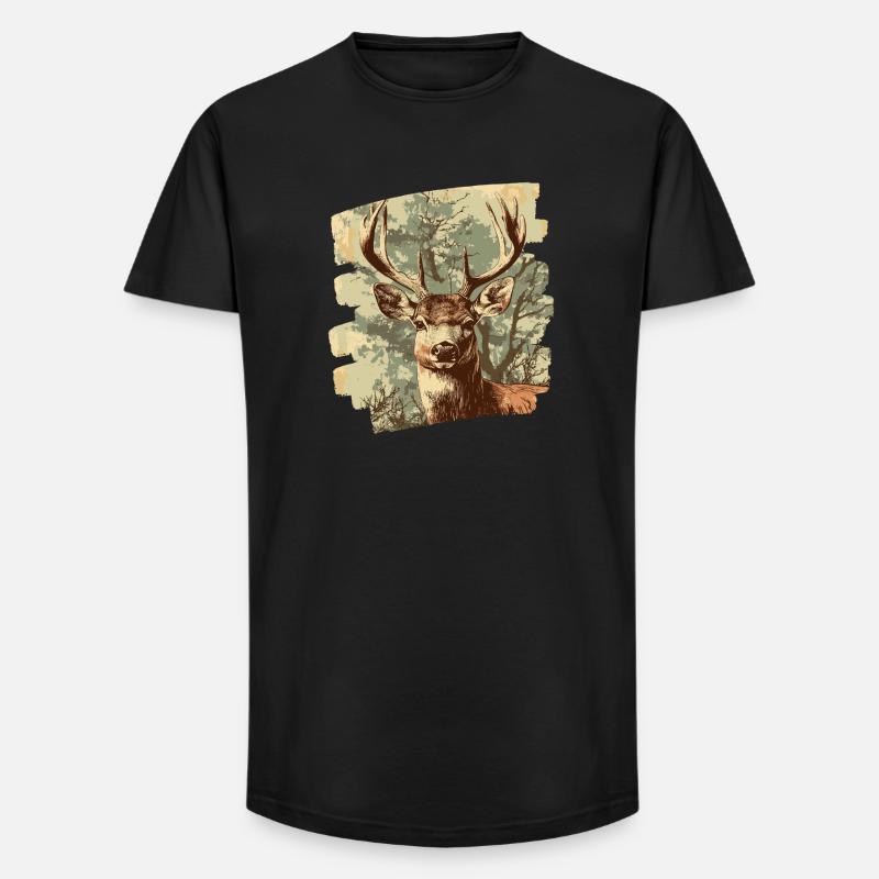 Hirsch mit Geweih - Long Fit Männer T-Shirt - Schwarz