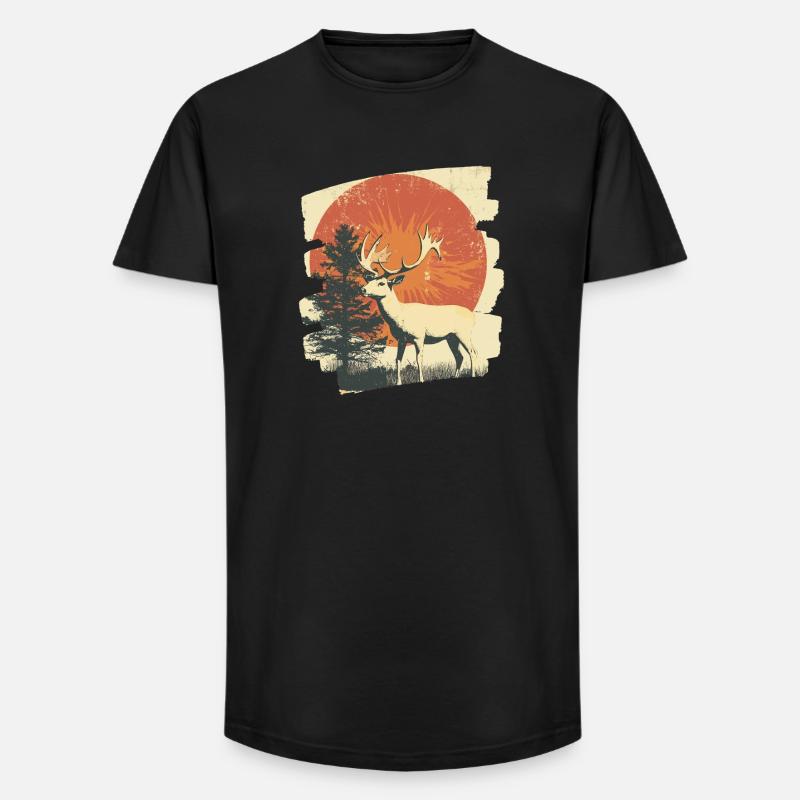 Hirsch mit Geweih - Long Fit Männer T-Shirt - Schwarz