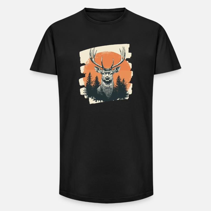 Hirsch mit Geweih - Long Fit Männer T-Shirt - Schwarz
