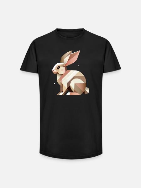 Charmante geometrie – Het abstracte konijn - Heren T-shirt met lange pasvorm - zwart