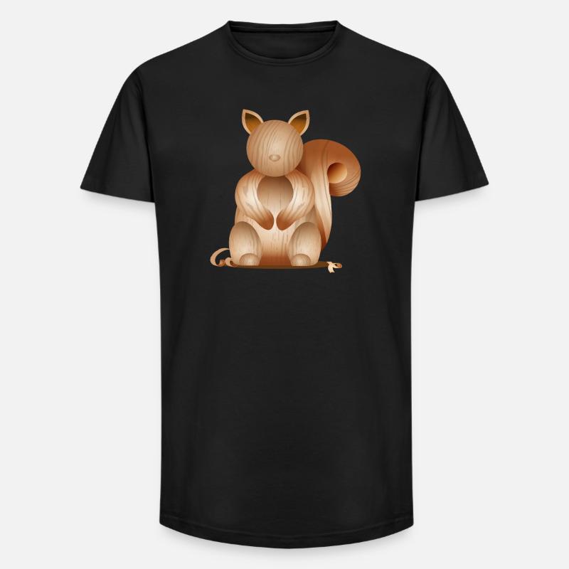 Illustration in Holzoptik–Verspieltes Eichhörnchen - Long Fit Männer T-Shirt - Schwarz