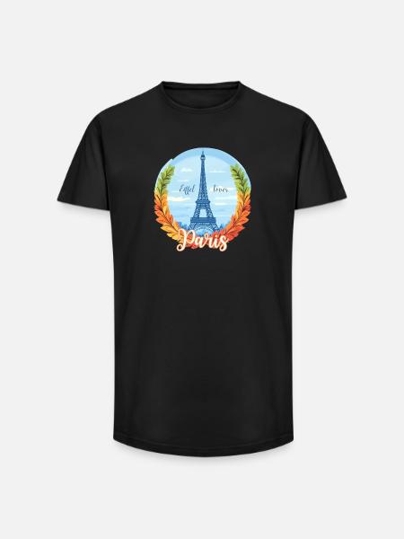 Paris Skyline with Laurel Frame - Long Fit Men's T-Shirt - black
