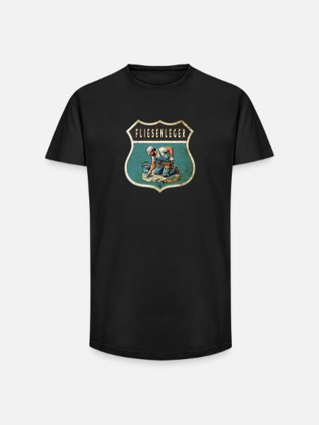 Fliesenleger Wappen Design - Long Fit Männer T-Shirt - Schwarz