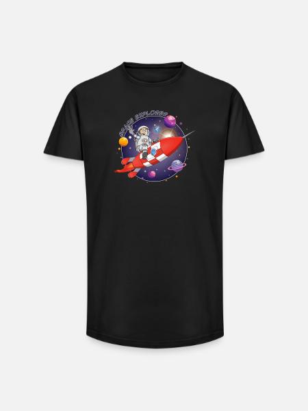 The astronaut and the red rocket in space - Long Fit Men's T-Shirt - black
