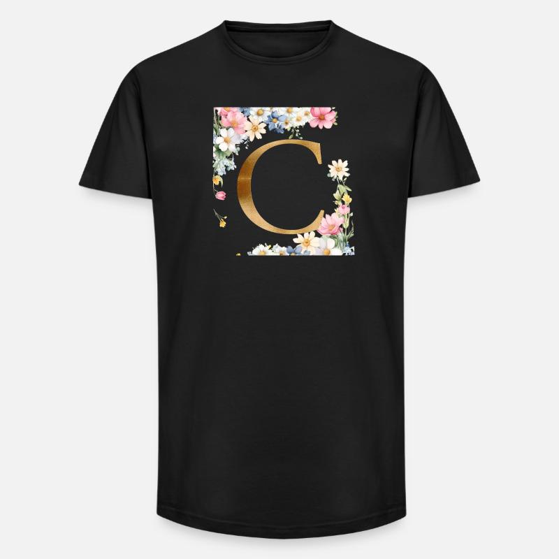 C Monogram, Floral, Customizable - Long Fit Men's T-Shirt - black