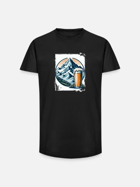 Mountain and Beer Nature Motif - Long Fit Men's T-Shirt - black
