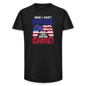 Mom I Can't Pause – Lustiges Online Gamer Motiv - Long Fit Männer T-Shirt - Schwarz - Vorne - AI Model Male 185 light (185cm)