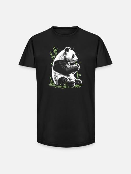 Panda mignon avec bambou vert - T-shirt coupe longue homme - noir